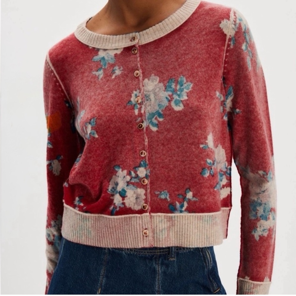 Free People NWT Nocturnal Patterned Cardigan Salsa Combo Size small